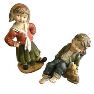 Vintage German Hand Painted "Boy and Girl Student" Figurines